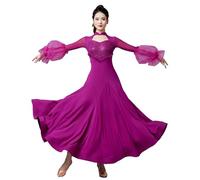 Hynyjxjy Violet,3XL, Costumes De Danse De Moderne Tango À Paillettes Robes De Danse De Bal À Manches Longues pour Femmes Tenue De Danse De Valse en Maille Contrastée Vêtements De Danse Sociale