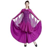 Hynyjxjy Violet,L, Robes De Spectacle De Danse De Salon À Col en V Costumes De Danse De Tango À Paillettes pour Femmes Vêtements De Danse De Valse Tenues De Danse De Sociale Foxtrot Dos Nu