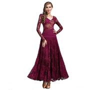 Hynyjxjy ,Violet,M,Robes De Danse De Bal À Col en V pour Femmes Tenue De Danse De Moderne en Dentelle Vêtements De Danse Valse Et Foxtrot À Manches Longues Costumes De Danse Foxtrot pour Spectacles
