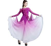 Hynyjxjy Violet,M, Tenue De Danse Salsa Col Rond Femme Costumes De Danse De Valse Dégradée Robes De Concours De Danse De Salon en Mousseline De Soie Vêtements De Danse De Foxtrot Grand Swing