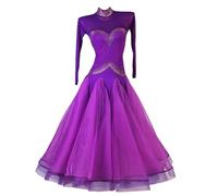 Hynyjxjy ,Violet,S, Robes De Compétition De Danse De Salon Tenue De Danse De Standard International sans Dos pour Femme Vêtement De Danse pour La Valse À Manches Longues Tenue De Danse Flamenco