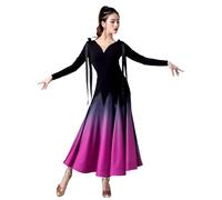 Hynyjxjy Violet,XL, Robes De Danse De Bal Dégradées pour Femmes Tenue De Spectacle De Danse Salsa À Manches Longues Costumes De Danse De Valse Dos Nu Vêtements De Danse De Flamenco pour Swing