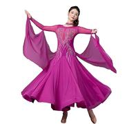 Hynyjxjy Violet,XL, Robes De Danse De Salon À Manches Longues Vêtements De Danse De Valse en Résille pour Femmes Tenues De Danse pour Compétitions Nationales Tenue De Danse De Flamenco De Strass