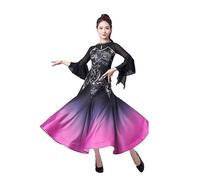 Hynyjxjy Violet,XL, Robes De Danse De Salon Imprimées Tenue De Danse De Foxtrot pour Femme Tenue D'entraînement De Danse De Salsa Dégradée Vêtements De Danse De Valse pour Un Swing Exceptionnel