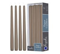 Hyoola Bougies Coniques Hautes - Bougies Haute Coniques Non Parfumées de 250 mm, Taupe, Durée de Combustion de 8 Heures - Paquet de 12 Bougies Inodores