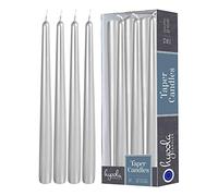Hyoola - Bougies Coniques Hautes Non Parfumées de 350 mm, Argent Métallique, Durée de Combustion de 12 Heures - Paquet de 12 Bougies Inodores