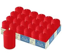 Hyoola Bougies Rouges Piliers 50 mm x 75 mm - Bougies Inodores Piliers - Pack de 24 Bougies Piliers - Fabrication Européenne