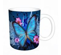HYOSXC Mug Humour Design Élégant Et Intemporel Tasse Café 11 oz 330ml Céramique Idée Cadeaue,Papillon, image découpée de papillons colorés sur fond de thème nature,impression des deux côtés