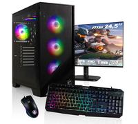 HYPER BYTE - PC de jeu - Kit complet avec AMD Ryzen 7 5700G | 4,6 GHz | Vega 8 | 32 Go DDR4 RAM | SSD 1 To | Refroidissement à eau | Moniteur 25 pouces | Souris et clavier | Wi-Fi | Win11 Pro | Bureau