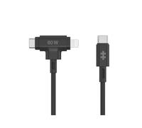 HYPER HyperJuice HJ4010BKGL Câble USB 2.0 1.5m USB-C vers USB-C/Lightning, Délivrance de puissance USB 60W, Noir, Compatible Android/iOS/iPadOS