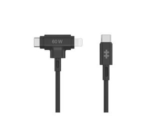 HYPER HyperJuice HJ4010BKGL Câble USB 2.0 1.5m USB-C vers USB-C/Lightning, Délivrance de puissance USB 60W, Noir, Compatible Android/iOS/iPadOS