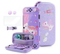 HYPERCASE Cute of Unicorn Étui de transport pour Nintendo Switch OLED, ensemble d'accessoires violets avec sac de voyage Switch, coque de protection rigide, protection d'écran, bandoulière et