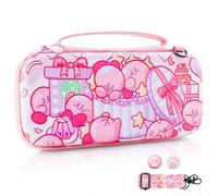 HYPERCASE Cute Pink Switch Étui de transport pour console NS/OLED avec 10 emplacements pour cartes de jeu, bandoulière réglable et 2 capuchons Kawaii Rose