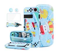 HYPERCASE Ensemble d'accessoires pour NS - Joli étui pour Switch - Avec sac de transport bleu - Housse de protection rigide pour interrupteur NS, protecteur d'écran, bretelles et 2 capuchons