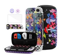 HYPERCASE Étui de transport pour interrupteur OLED avec motif champignon floral, sac de rangement portable pour accessoires de voyage avec coque de protection OLED à paillettes, bandoulière,