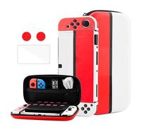 HYPERCASE Étui de transport rouge et blanc pour Nintendo Switch OLED, avec sac de rangement portable pour accessoires de voyage, coque de protection rigide pour Switch OLED, protecteur d'écran HD et 2