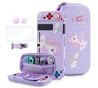 HYPERCASE Étui de transport violet de licorne, kit d'accessoires mignons pour Nintendo Switch avec sac de rangement de voyage + coque de protection souple en TPU + protecteur d'écran HD + bandoulière