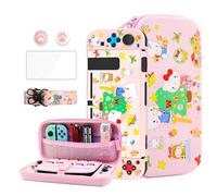 HYPERCASE Joli étui NS Switch en forme de chat de dessin animé, rose, kit d'accessoires 8 en 1 comprenant un sac de transport Switch, une coque de protection souple, un protecteur d'écran, une