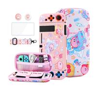 HYPERCASE Kirby Étui de transport rose avec joli sac de voyage pour accessoires Nintendo Switch, coque de protection en TPU souple, protection d'écran, bretelles et 2 capuchons Kawaii Thump