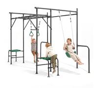 HyperMotion Aire de jeu multifonctionnelle XXL avec bosquet de singe, balançoire et trapèze de gymnastique, Acier, 342x179x204 cm, Couleur Anthracite, pour Enfants 3+