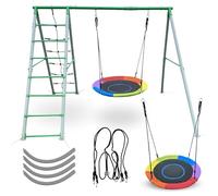 HyperMotion Aire de Jeu XL pour Enfants - Balançoire Nid de Cigogne (100 cm), ÉChelle et Filet d'escalade - Structure Jardin 250x180x186 cm, Charge 45 kg - 3+ Ans