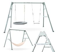 HyperMotion Balançoire double avec cadre en acier et accessoires - Balançoire hamac nid cigogne - Maximum 180 kg - Cordes réglables - Pour enfants et adultes jardin - À partir de 3 ans