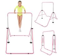 HyperMotion Barre de Gymnastique Réglable pour Enfant Rose, Pliable 5 Hauteurs 88-129 cm, Structure Stable en Acier, Appareil d’Entraînement Intérieur dès 3 Ans
