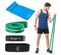 HyperMotion Élastique de Musculation, Kit 4 Bandes de Résistance, 14-28 kg | Longue boucle 28 kg, mini-bande 14 kg, bande hanches 18 kg, bande plate 14 kg, latex, 0,57 kg, 4 formats haut et bas du corps