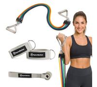 HyperMotion Ensemble de gommes de résistance 5 gommes 4,5-45 kg avec | Bandes de fitness avec sangles de pieds - Expander pour musculation à la maison - Sac de transport - Seulement 450 g - EN ISO