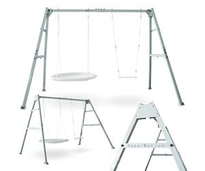 HyperMotion Frame Swing HYP19 - Aire de Jeux Extérieur Enfant, Balançoire Enfant Extérieur, Structure Acier 310cm, Charge 200kg, 3 Places - Gris