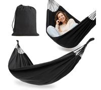 HyperMotion Hamac de Jardin en Polyester et Coton, 200 × 150 cm, Gris, Capacité 100 kg, 2 Personnes, avec Sac de Transport, pour Terrasse, Balcon et Camping