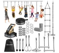 HyperMotion Parcours d'escalade Accrobranche 10 0bstacles Ninja- Barres Trapèze- Anneaux- Sangle- Corde à Grimper- Roue