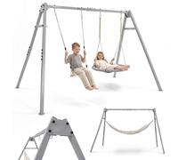 HyperMotion Set de Balançoire de Jardin 4en1 avec Structure, Hamac, Balançoire et Nid d'Oiseau, Acier Allié, Revêtement en Poudre, Gris, 310 × 180 × 192 cm