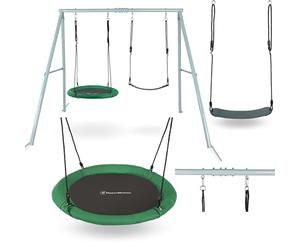 HyperMotion Swing HYP2 Balançoire Enfant ExtéRieur - Aire de Jeux Double avec Siège et Nid de Cigogne, Hauteur Réglable 0,85-1,4m, Charge 200kg (2-3 Enfants)