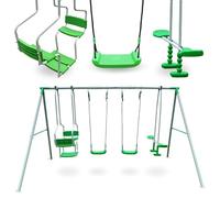 HyperMotion Swing HYP7 Balançoire 6 Places - 2 Sièges Simples, Double Face-à-Face, Oscillante - Cadre Acier 350cm, Ancres Montage, Vert - Enfants 3+