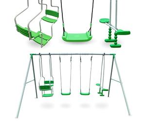 HyperMotion Swing HYP7 Balançoire 6 Places - 2 Sièges Simples, Double Face-à-Face, Oscillante - Cadre Acier 350cm, Ancres Montage, Vert - Enfants 3+