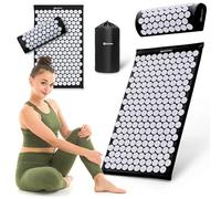 HyperMotion Tapis d'acupression de 72 cm avec coussin et couverture, 8820 points de compression, coton et crampons ABS, ergonomique, noir et blanc, pour la relaxation, le massage et la régénération du