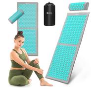 HyperMotion Tapis d'acupression XL 130 cm avec coussin et couverture, 17388 points de compression, coton et crampons ABS, ergonomique, gris menthe, pour la relaxation et la régénération du corps