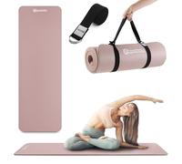 HyperMotion Tapis de Yoga NBR 183x61x1,5 cm Rose poudré, Épais 15 mm Antidérapant, avec Sangle de Transport et d’Étirement, Tapis Fitness pour Pilates et Relaxation