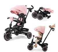 HyperMotion Tobi Timber Tricycle Évolutif Pliable Rose 1-5 Ans, Siège Rotatif 360°, Roue Libre, Canne Parent Réglable, Pare-Soleil, Roues EVA, Tricycle Enfant