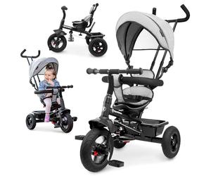 HyperMotion Tricycle Bébé Évolutif 3-en-1 - Tricycle Enfant 1-4 Ans avec Guidon Parental, Siège Pivotant 360°, Charge Max 20 kg - pour Filles et Garçons