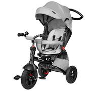 HyperMotion Tricycle Bébé Évolutif 12 Mois-5 Ans - Poussette Pliante avec Siège Pivotant, Habillage Pluie, Roues Pompés, Ceinture Sécurité - Tricycle Enfant Gris