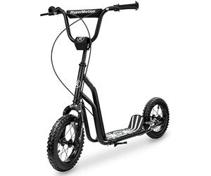 HyperMotion Trottinette Enfant Viva 12 - Cadre Acier, 2 Freins, Hauteur Réglable 78-85cm, Roues Gonflables 30cm, pour Enfants et Ados jusqu'à 50kg - Noire