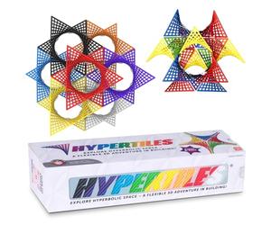 Hypertile Jeu de Construction Hyperbolique - Aventure STEM 3D 7,6 x 7,6 cm : 48 Tuiles & 80 Connecteurs pour Logique & Créativité - Formes Flexibles - par Fun in Motion Toys