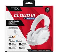 HyperX Cloud III S, Casque Gaming sans Fil, Bluetooth/2,4 GHz, PC/PS5/Xbox, jusqu'à 200h de Batterie, transducteurs 53 mm, DTS, Micro 10 mm, Blanc