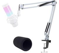 HyperX Quadcast Bras Micro Réglable-Pied Blanc Professionnel,Support pour Microphone HyperX QuadCast S avec Microphone Bonnette Anti Pop en Mousse.[J44]