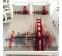 Hypoallergénique Drap Housse en Microfibre 80x160x30 cm Pont du Golden Gate, San Francisco Dessus de lit Résistant aux Rides Drap-Housse Rouge Ensembles de literie 1 Personnes Lit