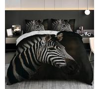 Hypoallergénique Housse de Couette Parure de Lit 90x190 cm Gros Plan d'un ZèBre Animal Microfibre Housse de Couette Noir Et Blanc Doux et Confortable 3 Pièces pour Garçon et Adolescent pour