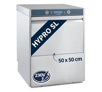 HYPRO-GSM50SL Lave-vaisselle, panier 50 × 50 cm, pour restauration, avec doseur de nettoyage et de rinçage, pompe de vidange et d'augmentation de la pression, 230 V, en acier inoxydable, fabriqué en