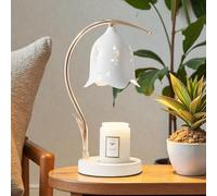 HYPSEA Lampe Chauffe Bougie Clochette - Candle Warmer Lamp avec Minuteur & Variateur - Fondant Cire Électrique Sans Flamme - Design Floral Blanc & Or - 2 Ampoules GU10 - Idée Cadeau Déco Femme